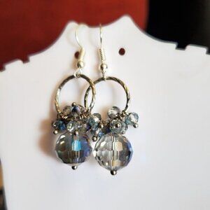 Silver Tone Hook Circle and Glass Bead Cluster Earrings Tony Alexander Jewelry
